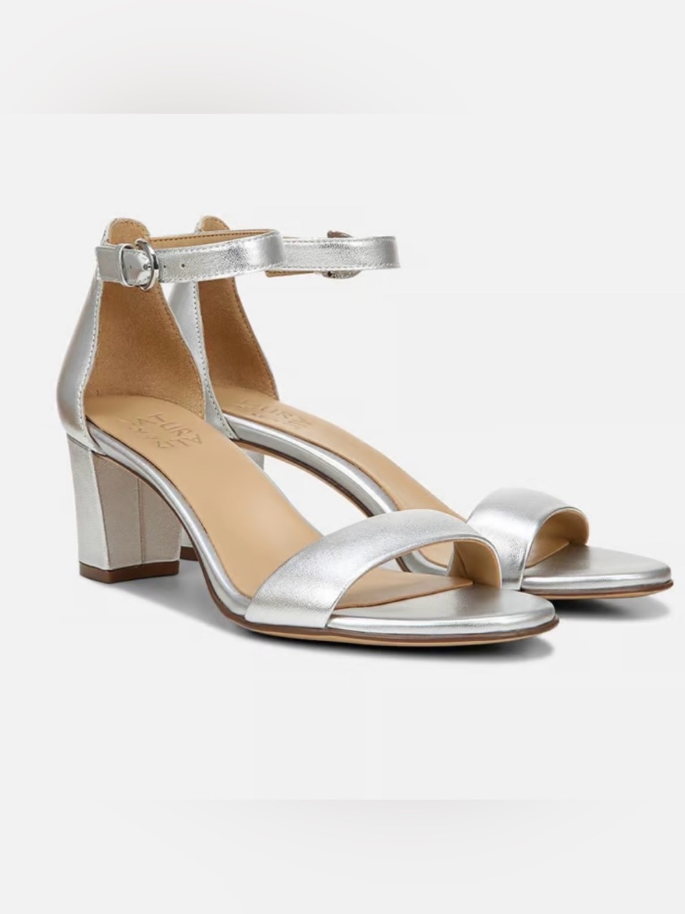 Naturalizer Vera Leather Ankle Strap Dress Sandals Silver - Size 9